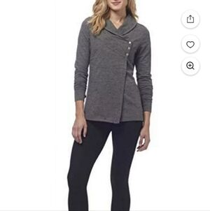 Danskin Women's French Terry Asymmetrical Yoga Wrap Jacket Charcoal Grey Size XL